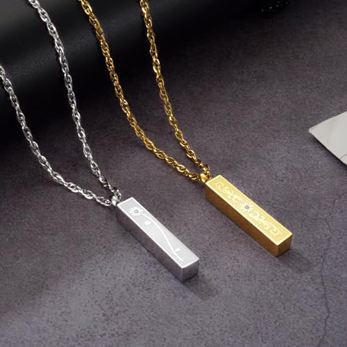 XIUDA Urn Necklace for Ashes with Crystal Bar Stainless Steel Cremation Jewelry for Ashes Memorial Urn Pendant for Women Men Gold