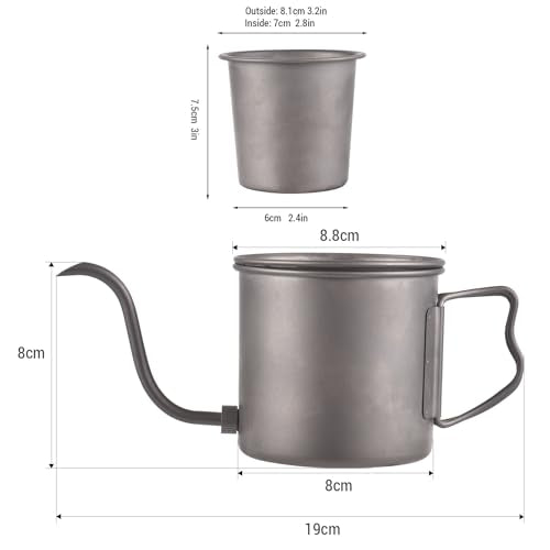 400ml Camping Kettles for Boiling Water, Coffee Kettle with Folding Handle+Removable Coffee Spout Coffee Pot with Coffee Filter/Small Cup, Lightweight Tea Kettle for Picnic Backpacking Hiking Kettle with Cup