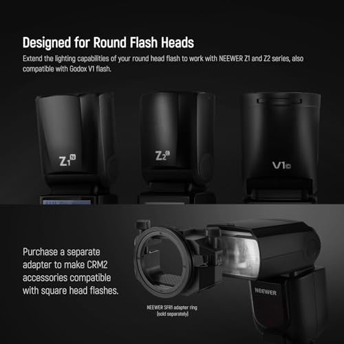 NEEWER CRM2 Magnetic Accessories Kit for Round Head Flash, Speedlite Light Shaper Modifier Diffuser Set Compatible with Godox V1 & V100, NEEWER Z3R-C/N/S, Z2-C/N/S/F, Z2Pro-C/N/S/F, Q120, Q200