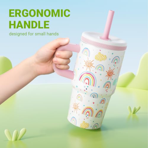 20 Oz Kids Tumbler with Handle, Stainless Steel Cute Water Bottle Pink&Blue 2 Count