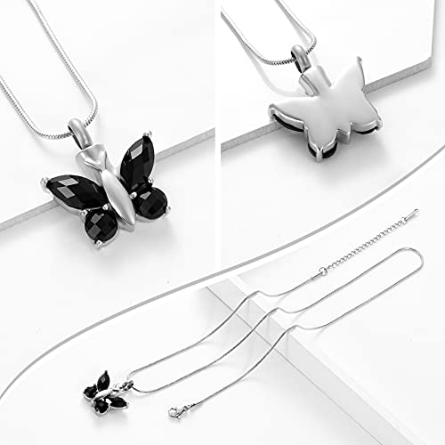 Minicremation Butterfly Cremation Necklace for Ashes Urn Neckalce for Ashes for Women Keepsake Pendant Memorial Jewelry Gifts for A Loss of Loved Ones Black
