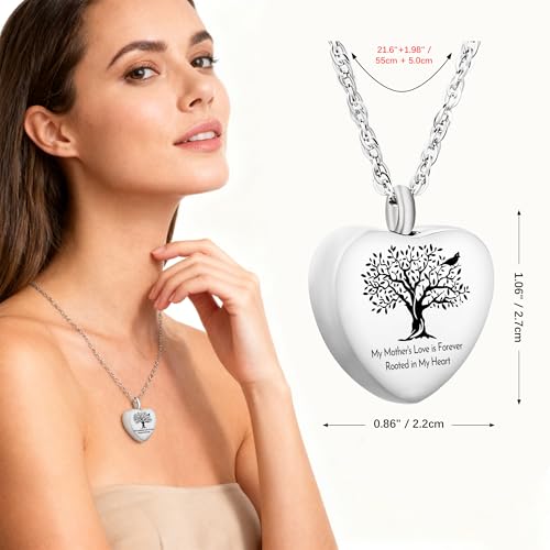 Heart Urn Necklace for Ashes Your Love is Forever Rooted in My Heart Cremation Memorial Jewelry Keepsake Pendant for Loss Sympathy Gift Mother
