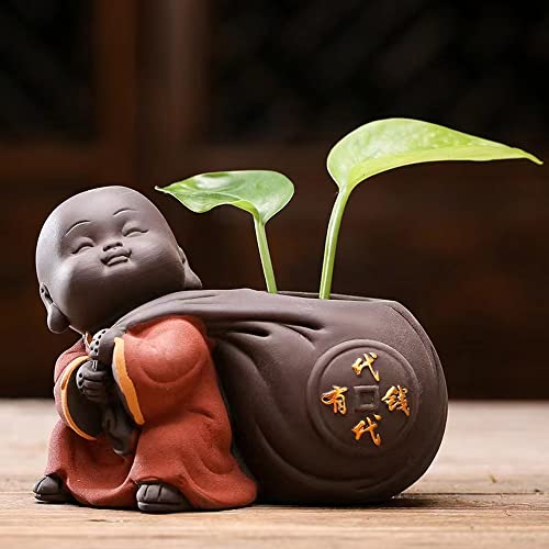 Creative Simple Ceramic no Phase Buddha Figure Monk hydroponic Flower Arrangement Device Home Office Desktop Small Ornaments (蓝色)