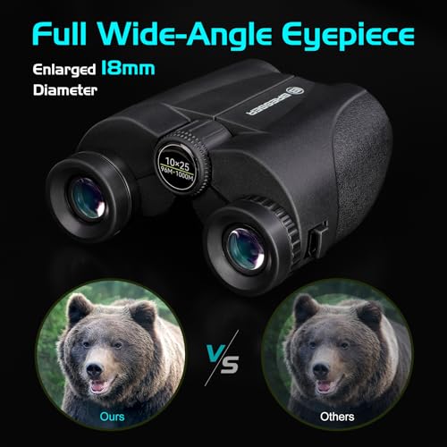 BRESSER 10x25 Binoculars for Adults and Kids, Folding Compact Binocular with Weak Light Vision, Lightweight Small Binoculars for Bird Watching, Travel, Concerts, Hunting, Hiking, Black