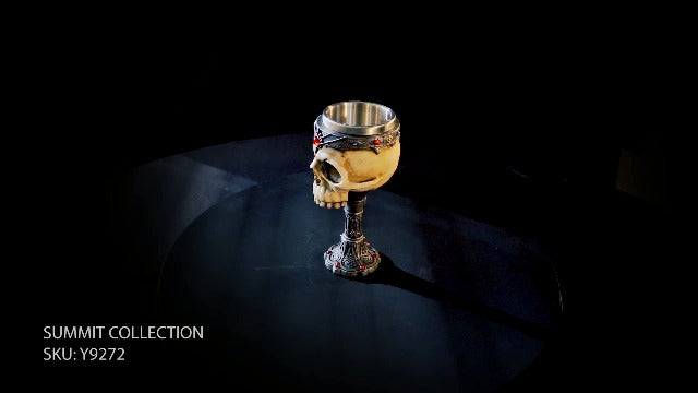 SUMMIT COLLECTION Crowned Gothic Ossuary Skull Wine Goblet Removable Stainless Steel Insert Stemware Sacrificial Ceremonial Skull Wine Cha