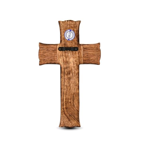 NIRMAN Cross Mango Wood Handmade Antique Decor Religious Brown Living Room Home Décor for Entryway Office Living Room (10" x 6" x 0.75")