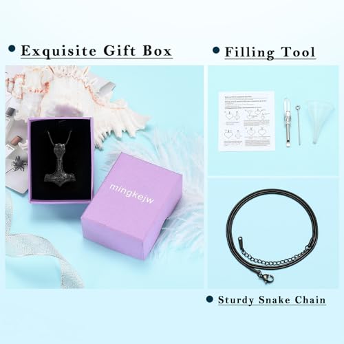 Thor Hammer Urn Necklace for Ashes Viking Cremation Jewelry for Women Men Stainless Steels Memorial Necklaces Ash Holder for Human Pets Keepsake Jewelry for Loved Ones with Fill Tool Black