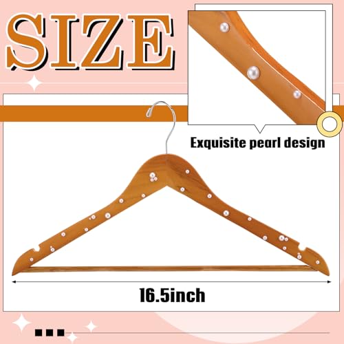 Cinnvoice 5 Pcs Wooden Pearl Bridal Dress Hanger, Wood Color, Classic