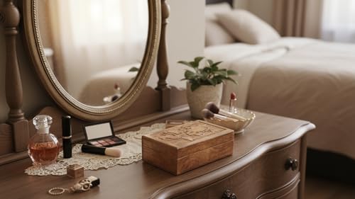 Handmade Wooden Jewelry & Keepsake Box, Decorative Storage Box, 8 x 5 Inch Antique Finish