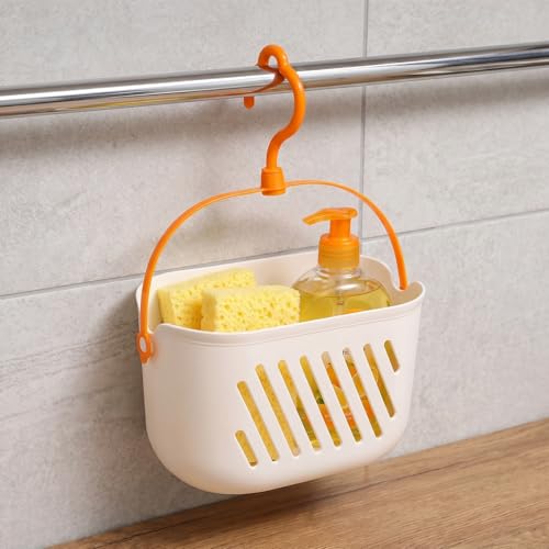 DOITOOL Hanging Shower Caddy, 2Pcs Plastic Mounted Shower Caddy Basket, Portable Kitchen Organizer Storage Organizer with Hook for Home Kitchen Bathroom, White