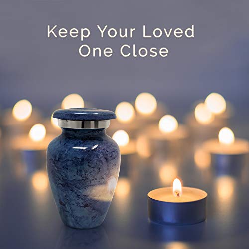 Small Cremation Urn for Human Ashes Keepsake - Miniature Memorial Urns, Personal Cremation Keepsake for Ashes, Mini Ash Holder, Elegant Tribute for Loved Ones, Compact Memorial Container 1 Light Blue