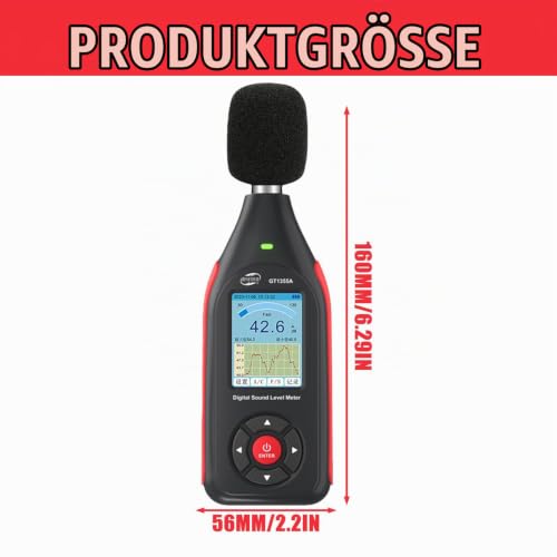 Sound Level Meter Decibel Meter with Data Logger 43,000 Records A/C Frequency Rating Real Time Sampling USB/PC Port Rechargeable with Alarm for Precise Noise Measurement