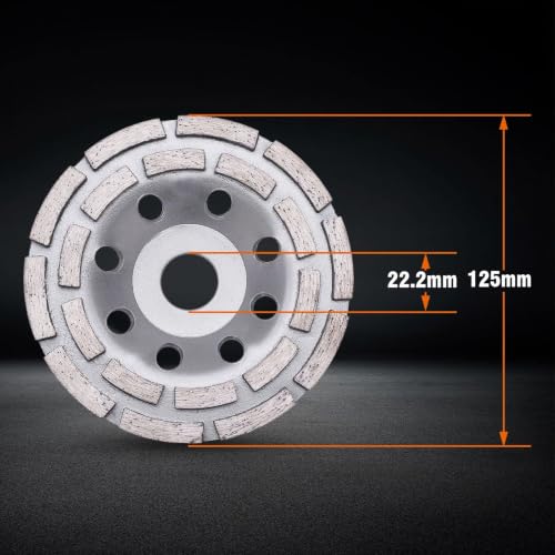 Tendak Premium Diamond Cup Wheel Standard 125 mm x 22.2 mm for Concrete, Plaster, Granite, Resin, Tile Adhesive, Natural Stone etc. (1 Piece)