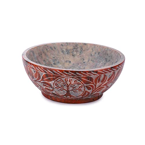 Ajuny Soapstone Smudge Bowl 5 Inch Tree of Life Scrying Ritual Bowl