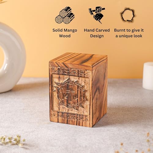 Hashcart Cross Design Wooden Urn for Human or Pet Ashes, 12 Lbs