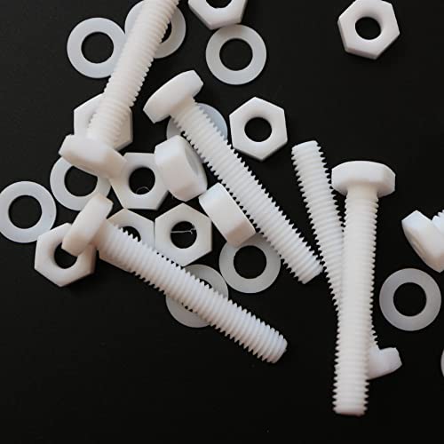 Caterpillar Red natural PTFE hex head plastic bolt M6 x 40mm with nut and washer