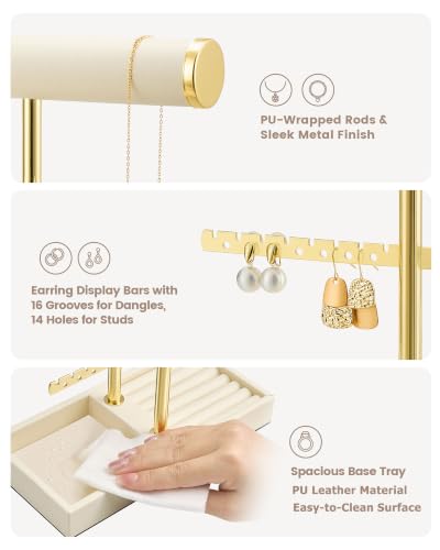 Lolalet 3 Tier Jewelry Stand Holder, Bracelet Necklace Display -Beige Beige 3-Tier (8.27" W × 3.94"D × 12.4" H)