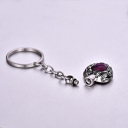 Stainless Steel Memorial Keepsake for Ashes Purple Stone Cremation Jewelry Urn Keychain