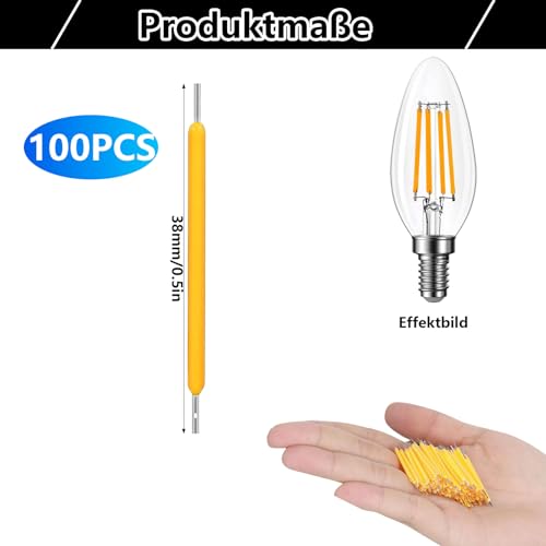 100x LED Filament Replacement Parts 3 V 120 mA 38 mm Warm White | Filament for DIY lighting, lamp repair and vintage lights. Warm light, ideal for office and home lighting.