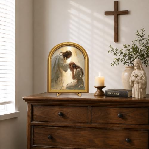 3D Christian Jesus Table Decor Comforting Woman Wall Art 8x10 Inch