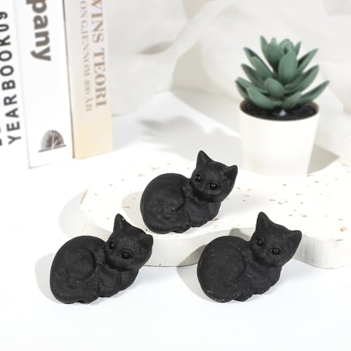TUMBEELLUWA Sitting Black Obsidian Cat Statue for Home Office Decor Sitting Cat