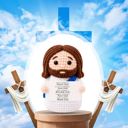 Mini Jesus Plush Christian Gifts for Women Faith Emotional Support Nuggets Jesus Crochet Stuffed Bible Verse Decoration Religious Gifts for Women Men Kids Christian Presents for Birthday Christmas 04 Blue