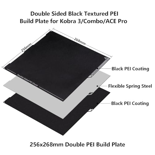 Double Side Black PEI Build Plate for Anycubic Kobra 3, 3D Printer Dual Side Textured PEI Print Bed Platform for Kobra 3, Kobra 3 Combo 3D Printer Platforms Double Black PEI