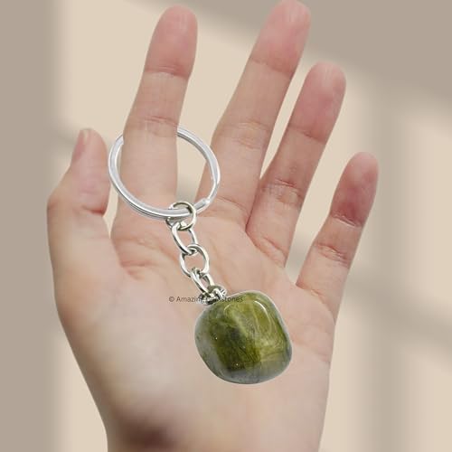 Amazing Gemstone Vesuvianite Crystal Car Key Holder - Crystals and Healing Stones Car Keys Keychain for Gift for Christmas Stockings Stuffers for Women Men Teen Kids (Tumbled Crystal Keychain)