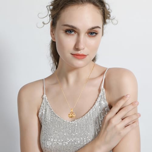INBLUE Lotus Flower Ashes Pendant with Mini Urn Locket Necklace for Women Customized Text Cremation Jewelry for Ashes Memorial Keepsakes for Ashes of Loved One 02-Gold