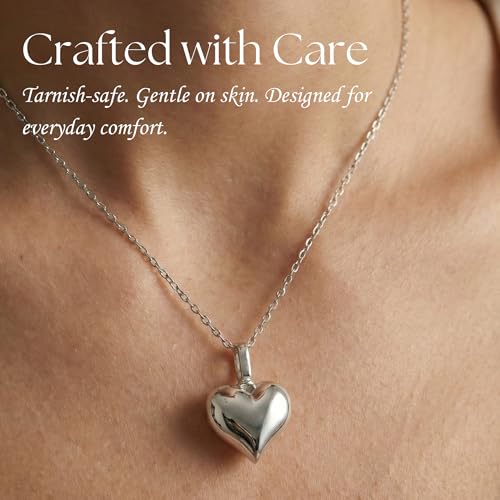 925 Sterling Silver Plain Heart Pendant – Cremation Urn Necklace for Ashes – Handmade Memorial Keepsake Jewelry with Filling Kit, Elegant Gift Box Included