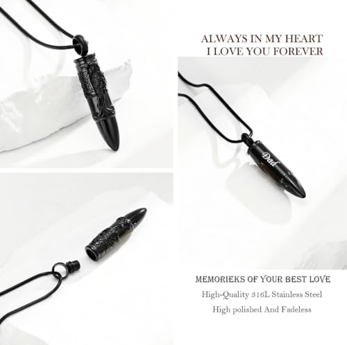 zeqingjw Bullet Urn Necklaces for Ashes Tree of Life Cremation Jewelry Memorial Pendant Ash Holder Keepsake Jewelry for Pet/Human Black-Dad