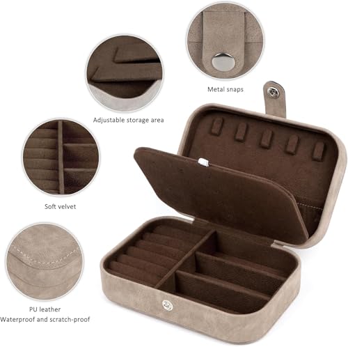 SLOZO Travel Jewelry Box, Small Jewelry Organizer Boxes for Women Girls, Travel Jewelry Case Portable Jewelry Storage for Earrings, Ring, Necklaces, Bracelets - Brown