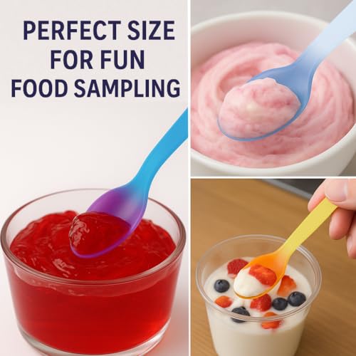 500 Color Changing Sample Spoons for Tasting Mini Plastic Disposable Small Spoon for Ice Cream, Jello, Yogurt, Froyo and More (500) 500
