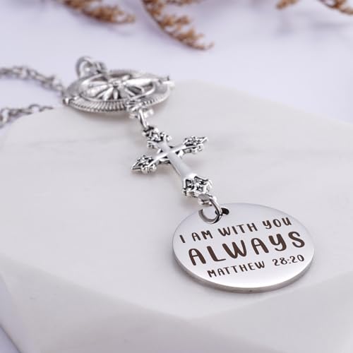 Cross Car Charm - 'I Am With You Always' Matthew 28:20 - Rear View Mirror Religious Gift for Women - Easter, Christian, Protection