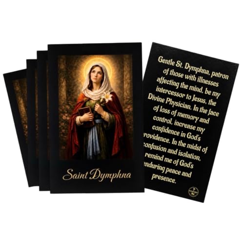 Westmon Works St. Dymphna 5 Medal Necklace Pendants for Women & Men, 1" Silver Oxidized Catholic Patron Saint Charm for Mental Health & Anxiety, Made in Italy – 5 Prayer Cards