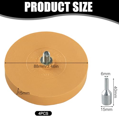 Foil Eraser with Adapter, Pack of 4 Eraser Disc, Eraser Rubber Stickers, Durable Eraser Rubber, Efficient Film Eraser for Stickers, Foils and Adhesive Residues on Cars and Motorcycles