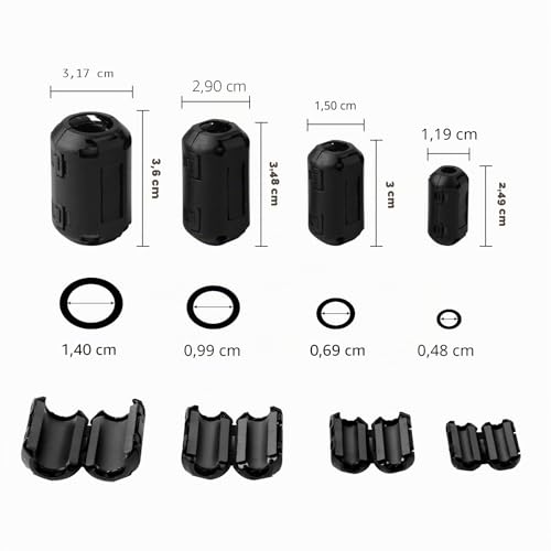 Ferrite toroidal core, black, RFI/EMI noise reduction cable clip, 20 pieces