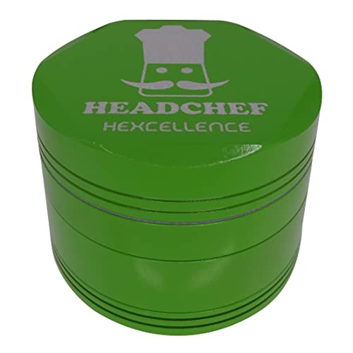 Headchef Hardcore Hexellence Ceramic Non-Stick Coated Metal Herb Grinder, 4 Piece, 62mm (Green)
