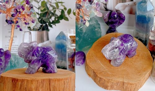 QINJIEJIE Amethyst Elephant Decor Statue Crystals Healing Stones Crystal A - Purple - Amethyst