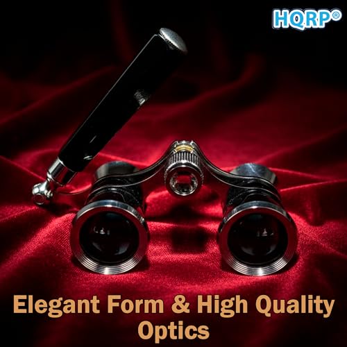 HQRP 3 x 25 Theatre Opera Glasses Binocular, Elegant Black Color with Silver Trim, Built-in Extendable Handle, Crystal Clear Optic (CCO), for Adults Kids Women in Musical Concert Sport Events etc. Black with Silver