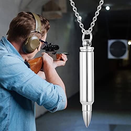 SIYUU Bullet Memorial Keepsake Pendant Stainless Steel Cremation Ashes Urn Necklace Capsule Funeral Casket Urn Pendant Keepsakes for Men Women Silver