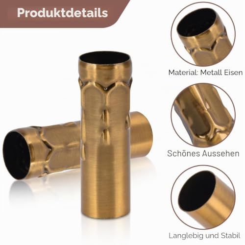 Pack of 10 Metal Candle Base Covers, E14 Candelabra Base Candle Lamp Holder, Metal Tube Chandelier Covers for Chandelier, Candle Lights, DIY Lighting (Gold Bronze)