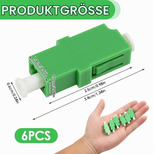 Fibre Optic Adapter LC/APC Female, Fibre Optic Coupling LC/APC Female Single Mode, Fibre Interface Conversion for FTTH FTTx, Pack of 6