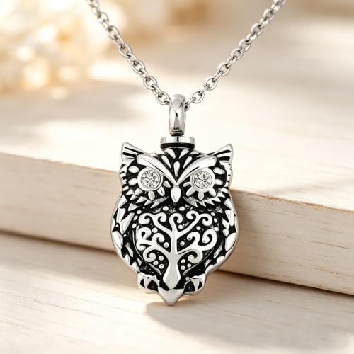 Owl Urn Necklace for Ashes Animal Cremation Keepsake Urn Jewelry Memorial Ash Holder Pendant for Men Women