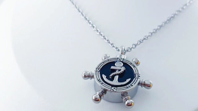 YSAHan Nautical Ship Steering Wheel Cremation Urn Necklace for Ashes Boat Anchor Urn Pendant Locket Keepsake Memorial Jewelry UR-33_ShipWheel