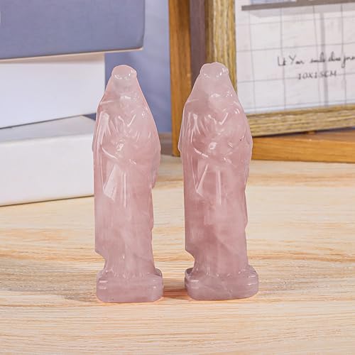 SUNYIK Hand Carved Rose Quartz Virgin Mary with Baby Jesus Statue 1#-pink 1#-Rose Quartz Crystal Stone