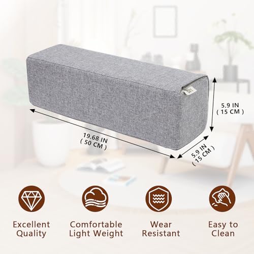 2 Pack Couch Arm Rest Pillow, 6''x6''x20'' Linen Cover, High Density Foam Armrest Cushion, Removable & Washable Elbow Support for Sofa, Bed, and Armchair (Grey) Linen Grey 5.9x5.9x19.7 IN