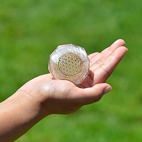 Orgonite Crystal Selenite Dodecahedron - Orgone Energy Generator Healing Chakra Stone with Flower of Life Design for Spiritual Balance, Meditation, Yoga, Reiki, Office and Home Décor Selenite Crystal