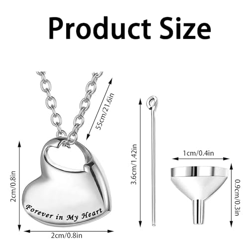 Heart Urn Necklace for Ashes with Filling Tool Cremation Jewelry Forever in My Heart Engraved Stainless Steel Keepsake Waterproof Memorial Pendant for Cherished Pets