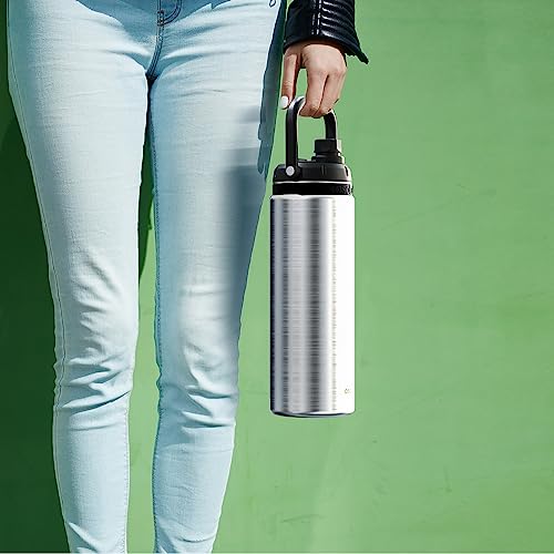 Asobu Recycled Canyon Insulated Water Jug 48oz Tall & Slim Design Full Handle with Silicone Comfort Grip Easy Clean - Stainless Steel Vacuum Insulated - Wide Mouth - Cold Water and Ice Compatible Silver